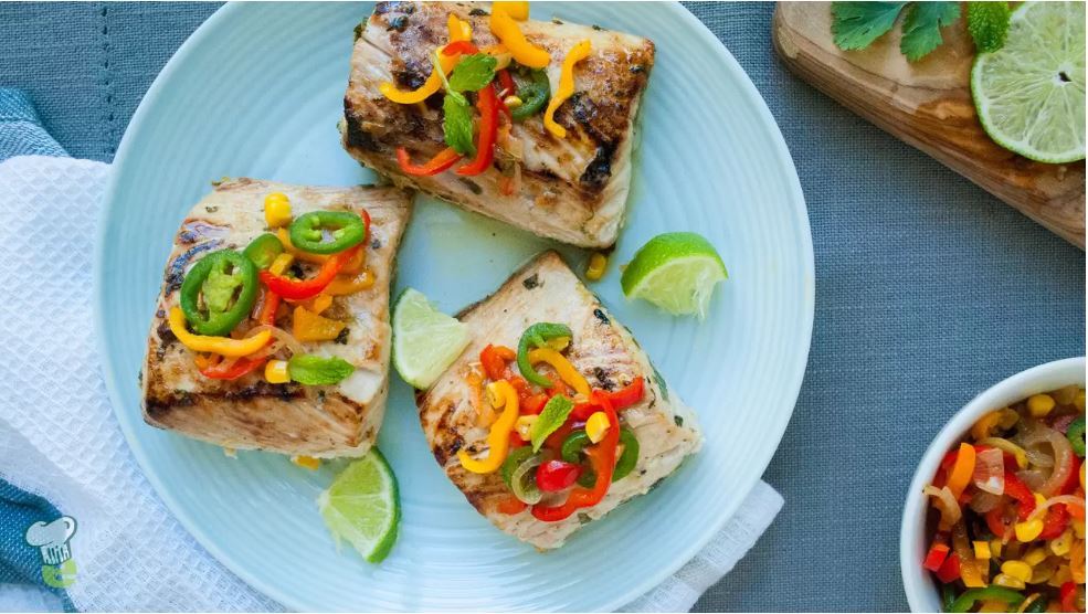 Grilled Swordfish with Bell Pepper ChowChow